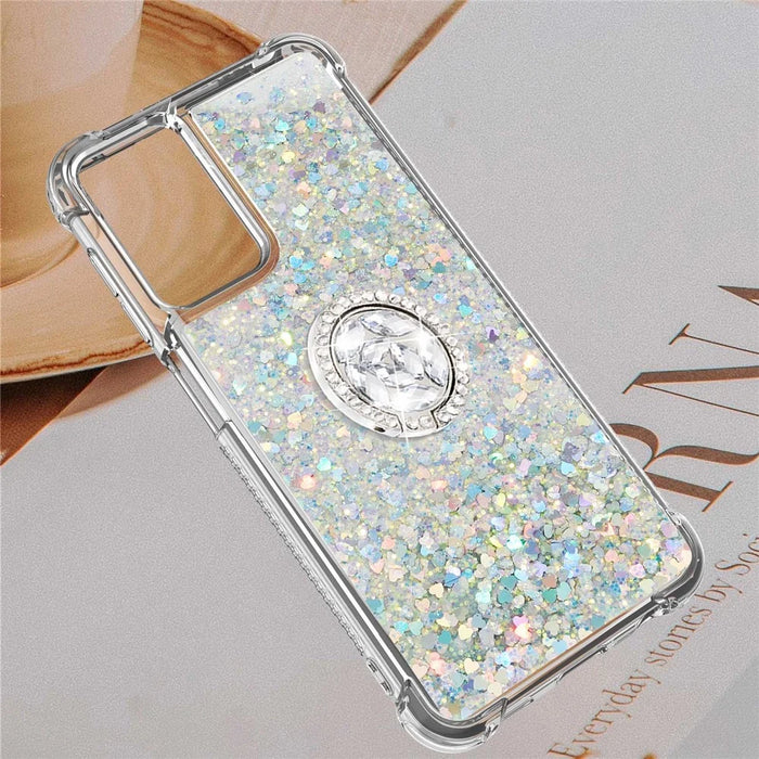 For Samsung Galaxy A13 4G TPU Case with Kickstand Quicksand Shockproof Cover - Silver / Hearts - 7