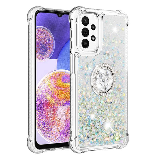 For Samsung Galaxy A23 4G / 5G (Global) TPU Case with Kickstand Quicksand Shockproof Cover - Silver / Hearts - 1