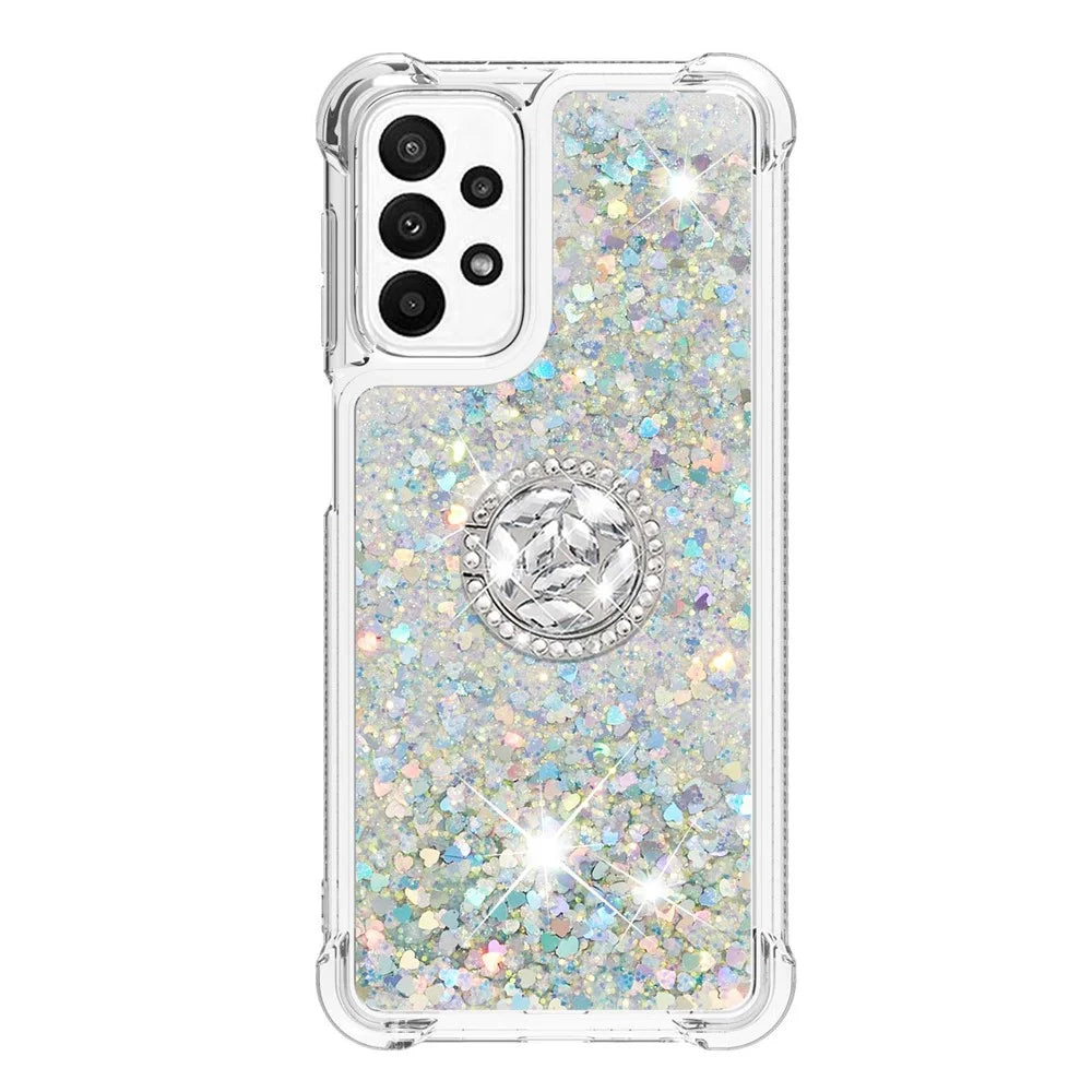 For Samsung Galaxy A23 4G / 5G (Global) TPU Case with Kickstand Quicksand Shockproof Cover - Silver / Hearts - 3