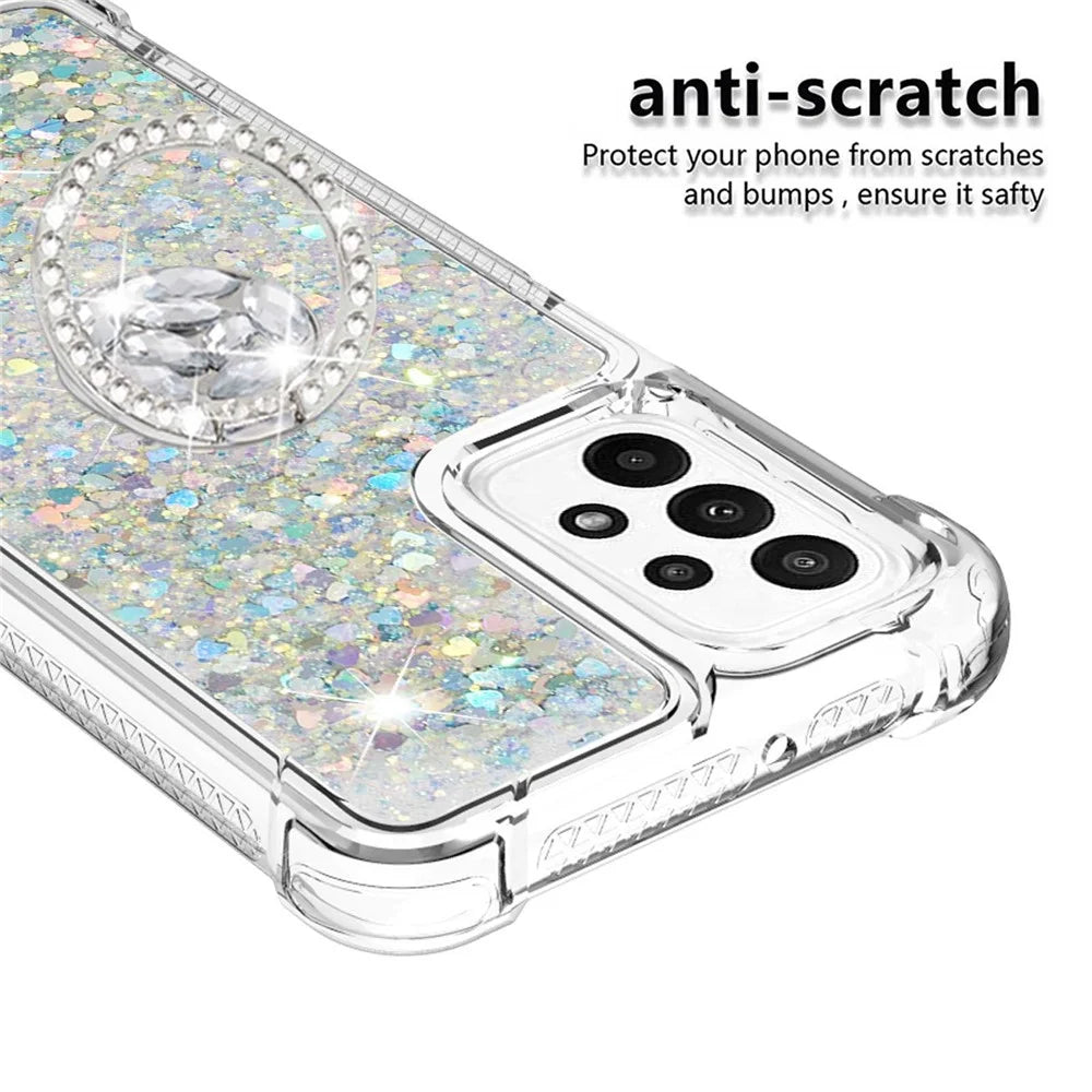 For Samsung Galaxy A23 4G / 5G (Global) TPU Case with Kickstand Quicksand Shockproof Cover - Silver / Hearts - 4