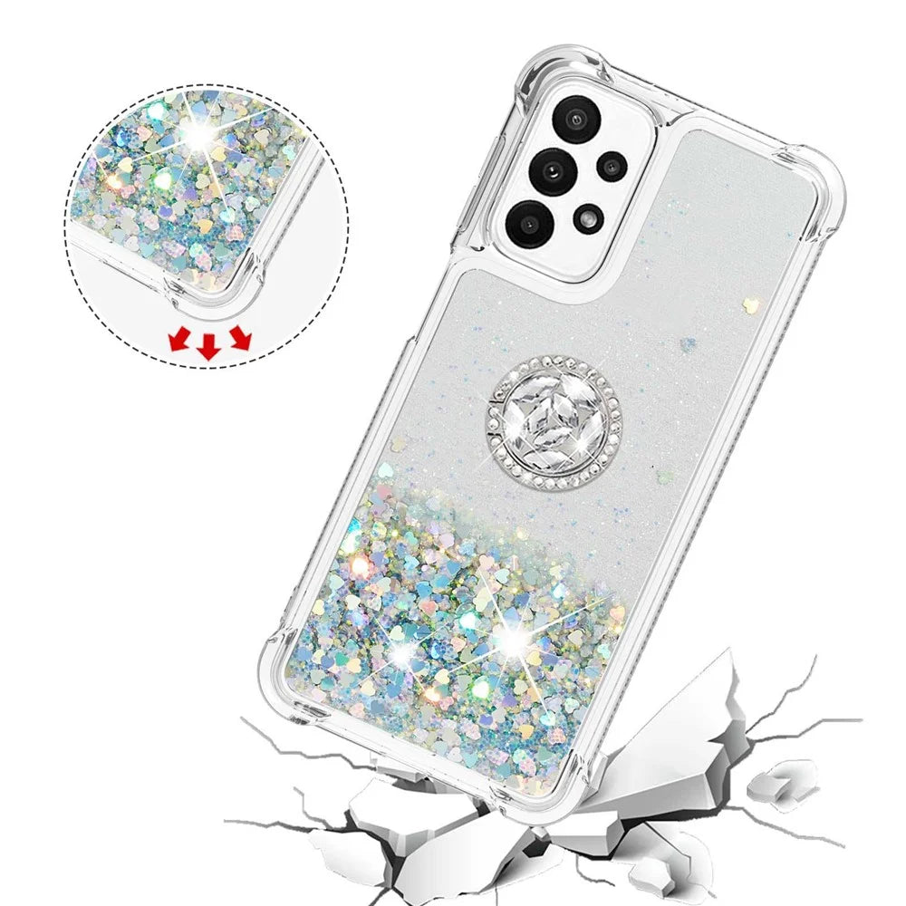 For Samsung Galaxy A23 4G / 5G (Global) TPU Case with Kickstand Quicksand Shockproof Cover - Silver / Hearts - 5