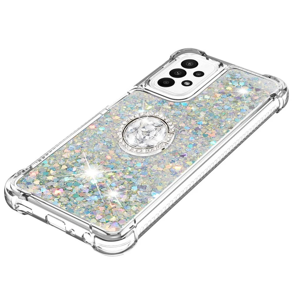 For Samsung Galaxy A23 4G / 5G (Global) TPU Case with Kickstand Quicksand Shockproof Cover - Silver / Hearts - 6