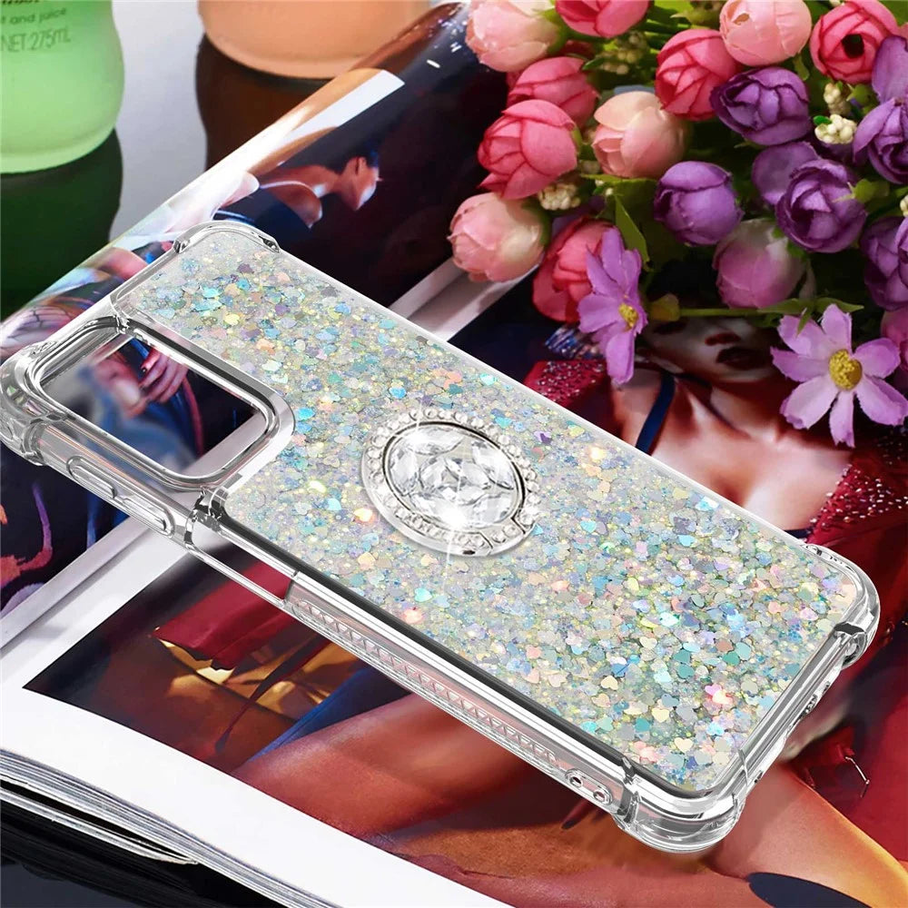 For Samsung Galaxy A23 4G / 5G (Global) TPU Case with Kickstand Quicksand Shockproof Cover - Silver / Hearts - 7