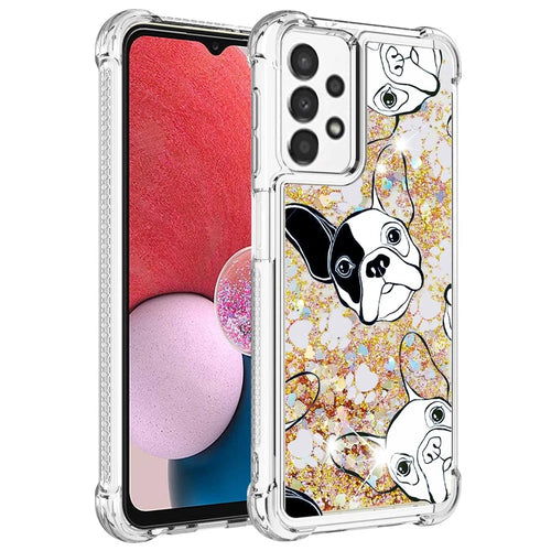 For Samsung Galaxy A13 4G TPU Case with Quicksand and Pattern Printed - Black / White Puppy - 1