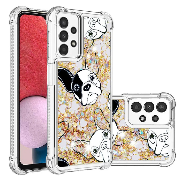 For Samsung Galaxy A13 4G TPU Case with Quicksand and Pattern Printed - Black / White Puppy - 2