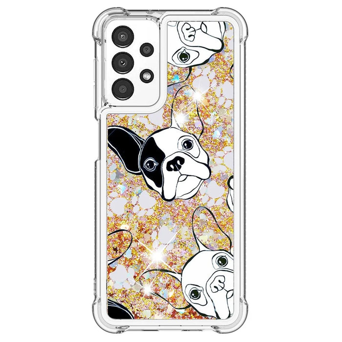 For Samsung Galaxy A13 4G TPU Case with Quicksand and Pattern Printed - Black / White Puppy - 3