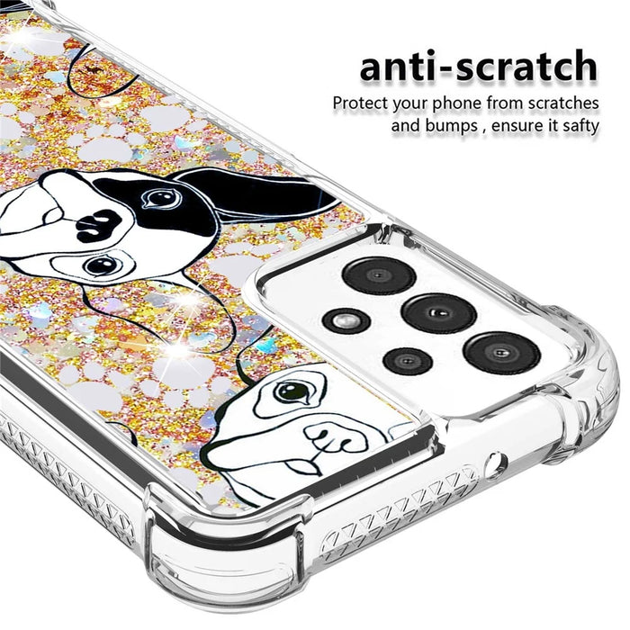 For Samsung Galaxy A13 4G TPU Case with Quicksand and Pattern Printed - Black / White Puppy - 5