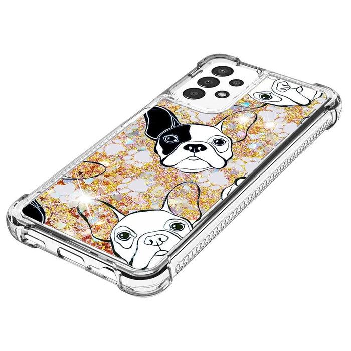 For Samsung Galaxy A13 4G TPU Case with Quicksand and Pattern Printed - Black / White Puppy - 6