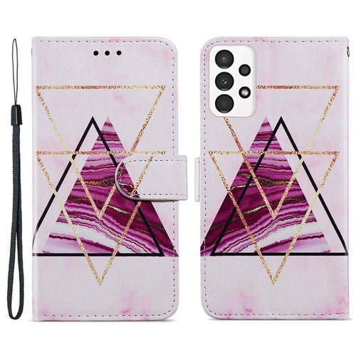 For Samsung Galaxy A13 4G Pattern Printing PU Leather Wallet Horizontal Stand Folio Cover with Wrist Strap - Tri-color Marble - 1