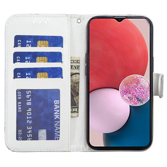 For Samsung Galaxy A13 4G Pattern Printing PU Leather Wallet Horizontal Stand Folio Cover with Wrist Strap - Tri-color Marble - 2