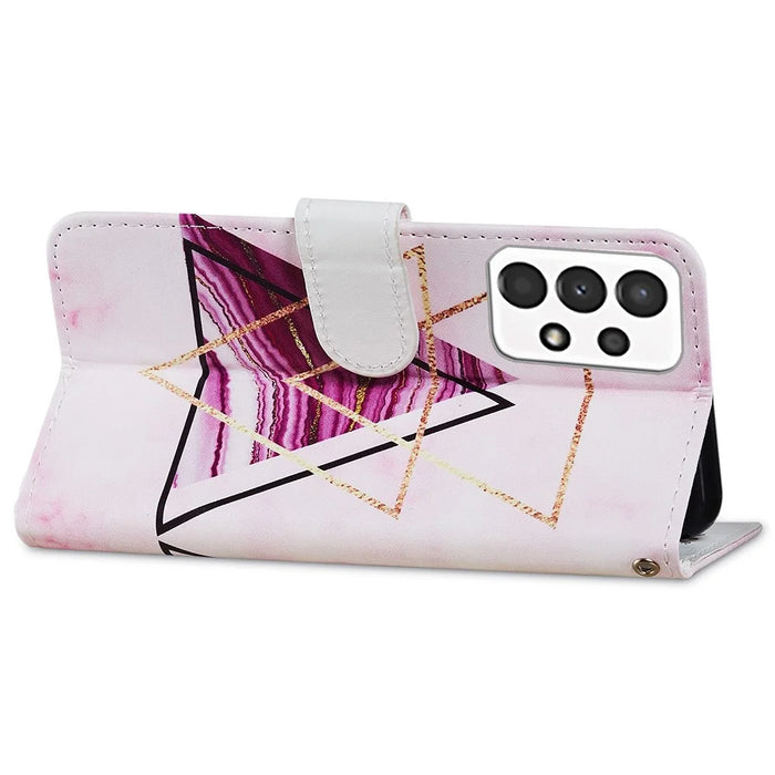 For Samsung Galaxy A13 4G Pattern Printing PU Leather Wallet Horizontal Stand Folio Cover with Wrist Strap - Tri-color Marble - 3