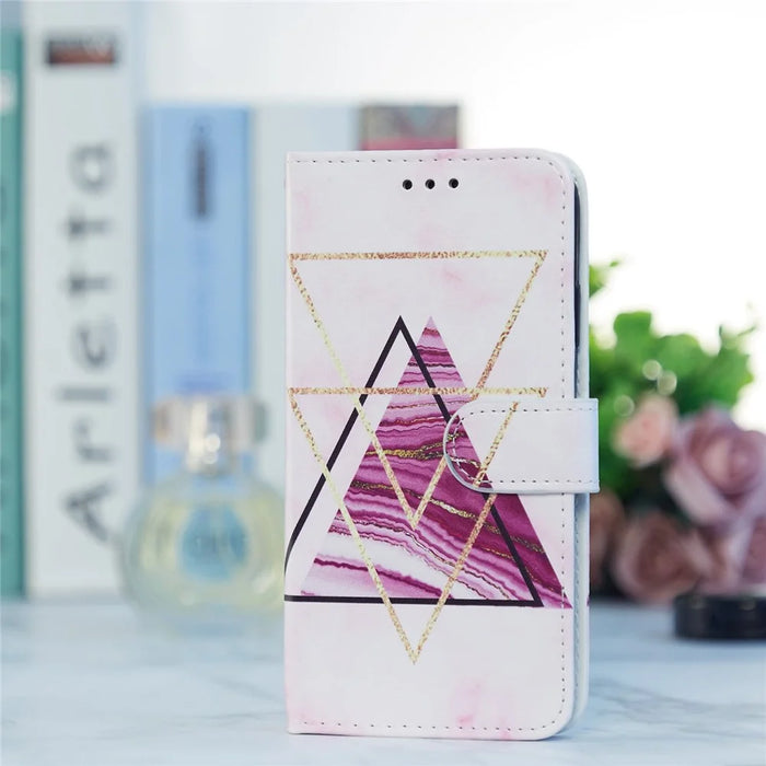 For Samsung Galaxy A13 4G Pattern Printing PU Leather Wallet Horizontal Stand Folio Cover with Wrist Strap - Tri-color Marble - 4