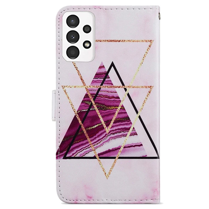 For Samsung Galaxy A13 4G Pattern Printing PU Leather Wallet Horizontal Stand Folio Cover with Wrist Strap - Tri-color Marble - 7