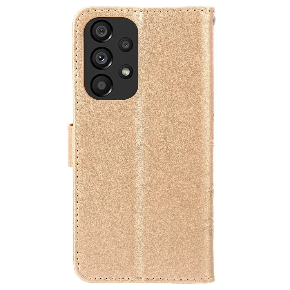 For Samsung Galaxy A33 5G PU Leather Smartphone Case Stylish Imprint Butterflies Wallet Anti-drop Cover - Gold - 6