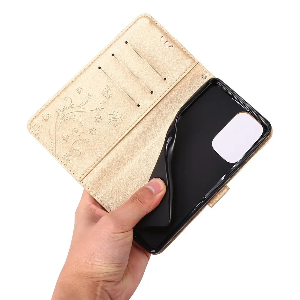For Samsung Galaxy A53 5G PU Leather Stand Design Phone Case Imprint Butterflies Wallet Shockproof Cover - Gold - 4