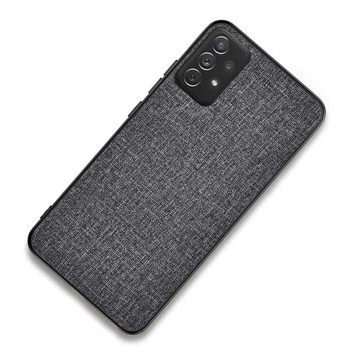 For Samsung Galaxy A73 5G Anti-scratch Splicing Cloth Texture PU Leather Coating Phone Cover Hybrid TPU + PC Drop-proof Case - Grey - 1