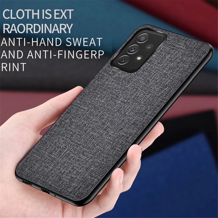 For Samsung Galaxy A73 5G Anti-scratch Splicing Cloth Texture PU Leather Coating Phone Cover Hybrid TPU + PC Drop-proof Case - Grey - 2