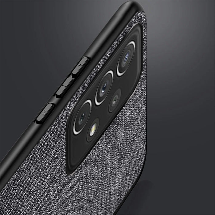 For Samsung Galaxy A73 5G Anti-scratch Splicing Cloth Texture PU Leather Coating Phone Cover Hybrid TPU + PC Drop-proof Case - Grey - 3