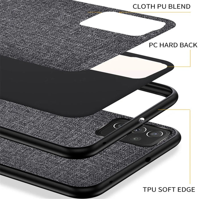 For Samsung Galaxy A73 5G Anti-scratch Splicing Cloth Texture PU Leather Coating Phone Cover Hybrid TPU + PC Drop-proof Case - Grey - 4