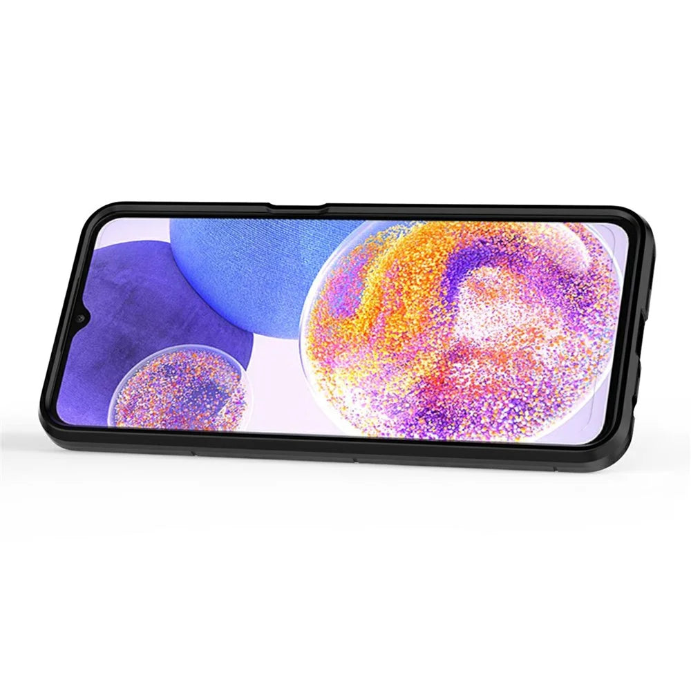 Ring Kickstand Phone Case for Samsung Galaxy A23 4G / 5G (Global Version), Soft TPU + Hard PC Anti-drop Protective Cover - Black - 4