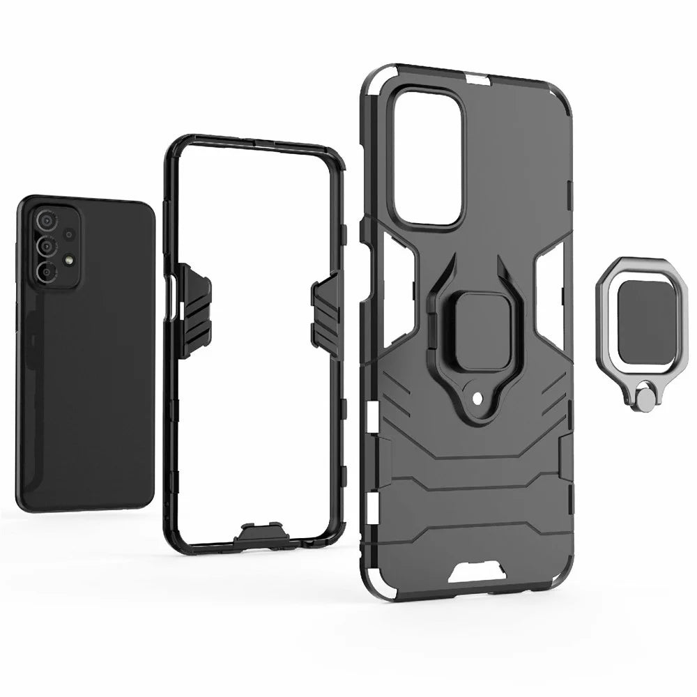 Ring Kickstand Phone Case for Samsung Galaxy A23 4G / 5G (Global Version), Soft TPU + Hard PC Anti-drop Protective Cover - Black - 5