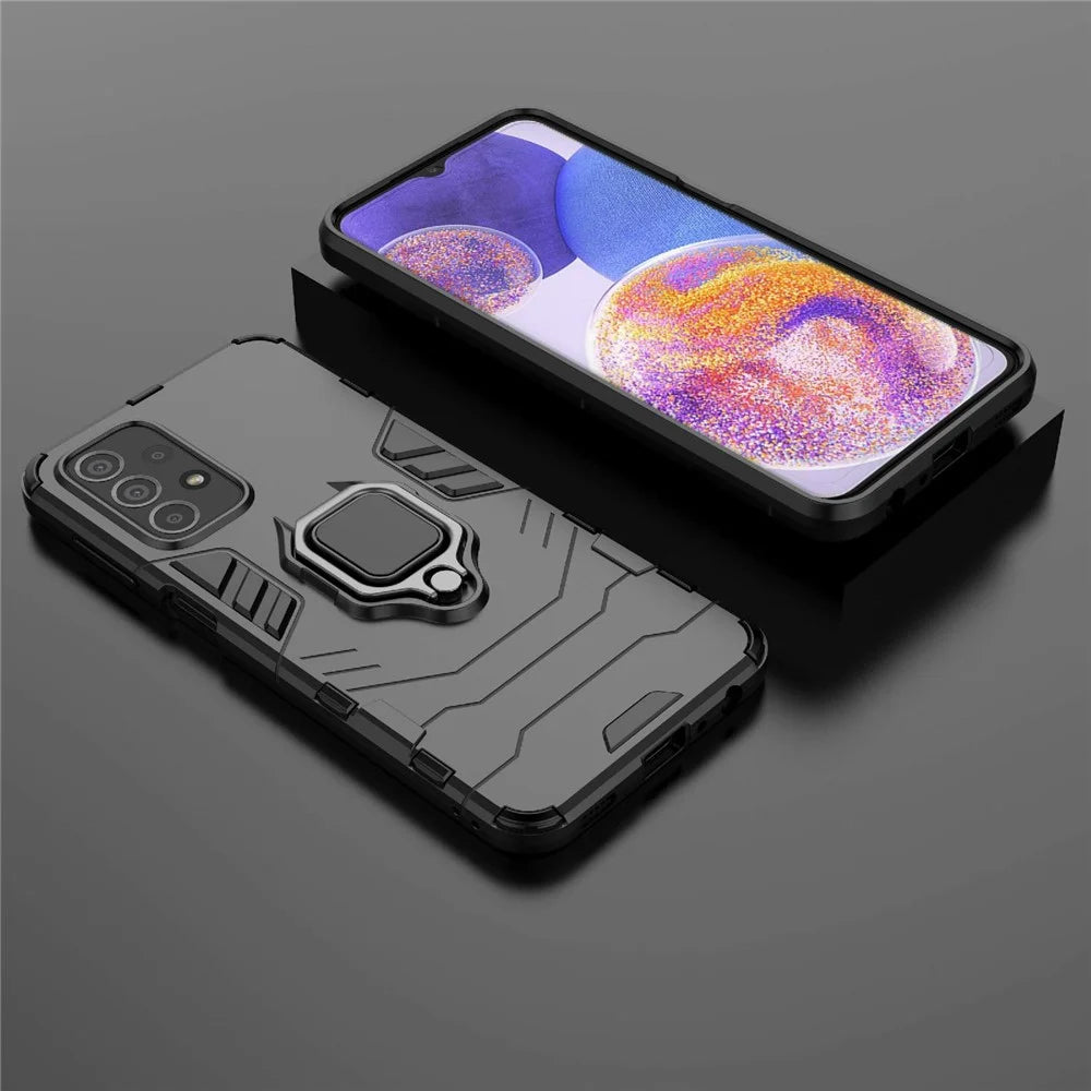 Ring Kickstand Phone Case for Samsung Galaxy A23 4G / 5G (Global Version), Soft TPU + Hard PC Anti-drop Protective Cover - Black - 6