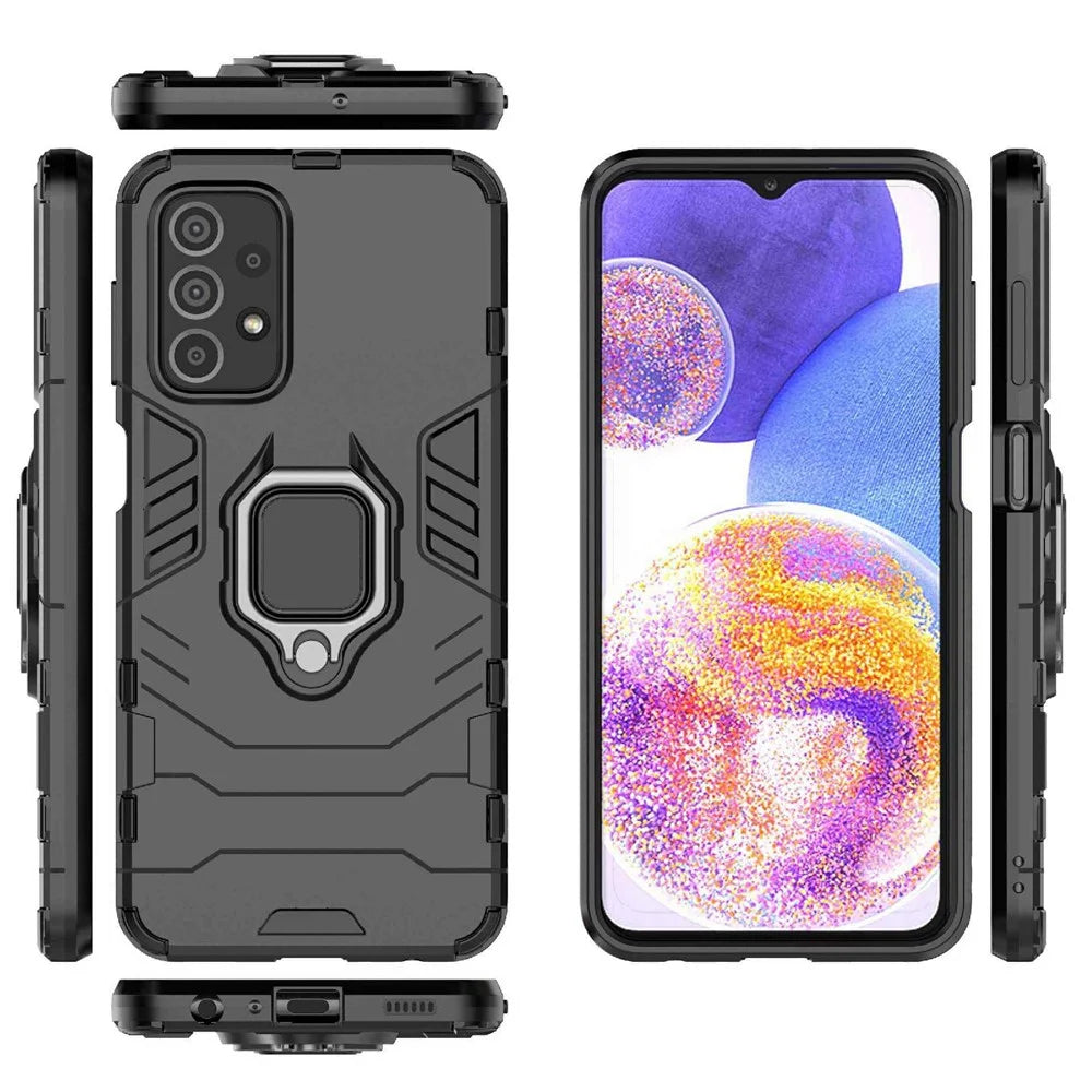 Ring Kickstand Phone Case for Samsung Galaxy A23 4G / 5G (Global Version), Soft TPU + Hard PC Anti-drop Protective Cover - Black - 7