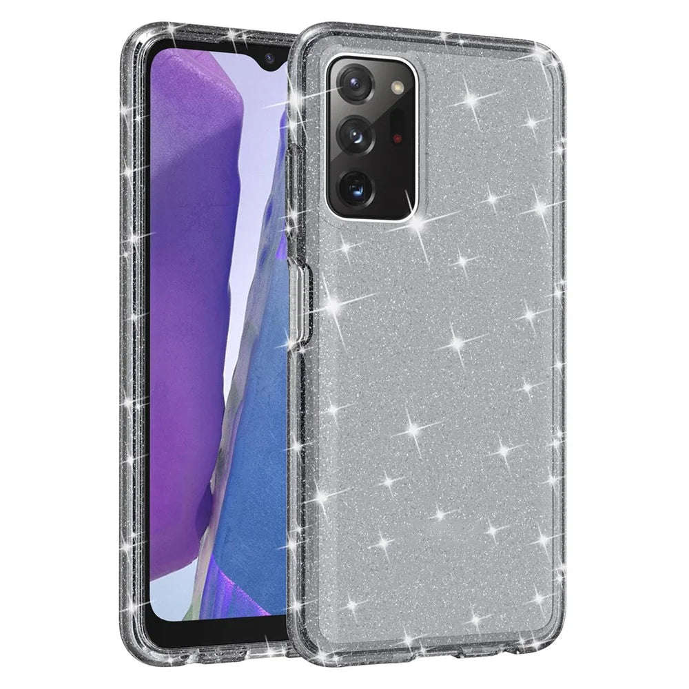 For Samsung Galaxy A03s (165.8mm) (US) Drop-proof Sparkly Clear Glitter Case Hard PC Soft TPU Thickening Design Mobile Phone Shell - Black - 1
