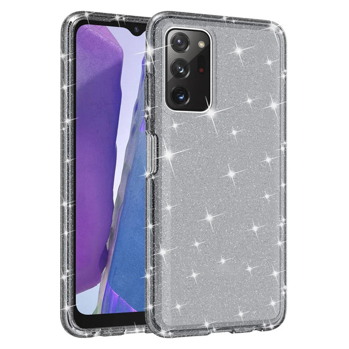 For Samsung Galaxy A03s (165.8mm) (US) Drop-proof Sparkly Clear Glitter Case Hard PC Soft TPU Thickening Design Mobile Phone Shell - Black - 1