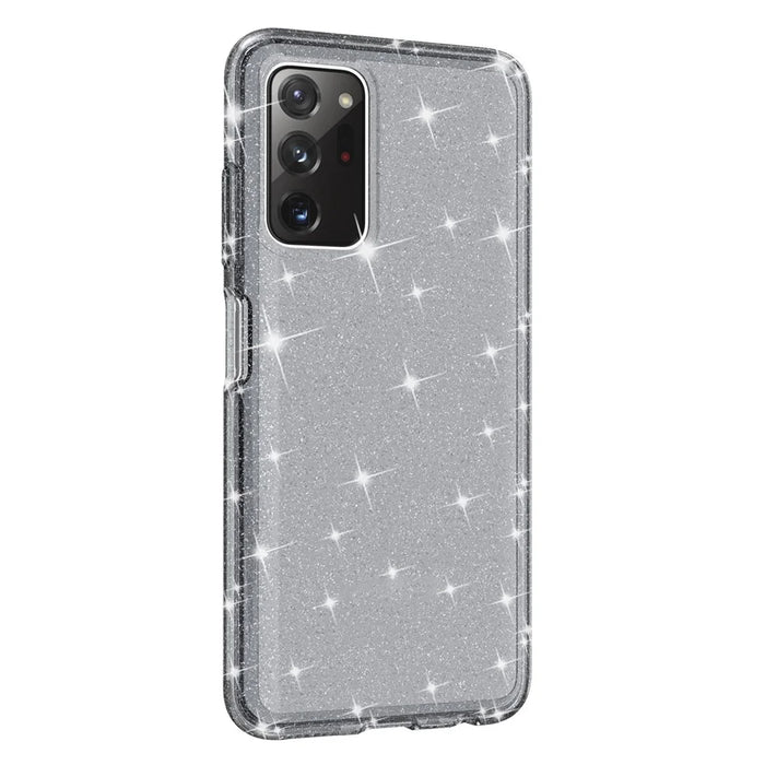 For Samsung Galaxy A03s (165.8mm) (US) Drop-proof Sparkly Clear Glitter Case Hard PC Soft TPU Thickening Design Mobile Phone Shell - Black - 2