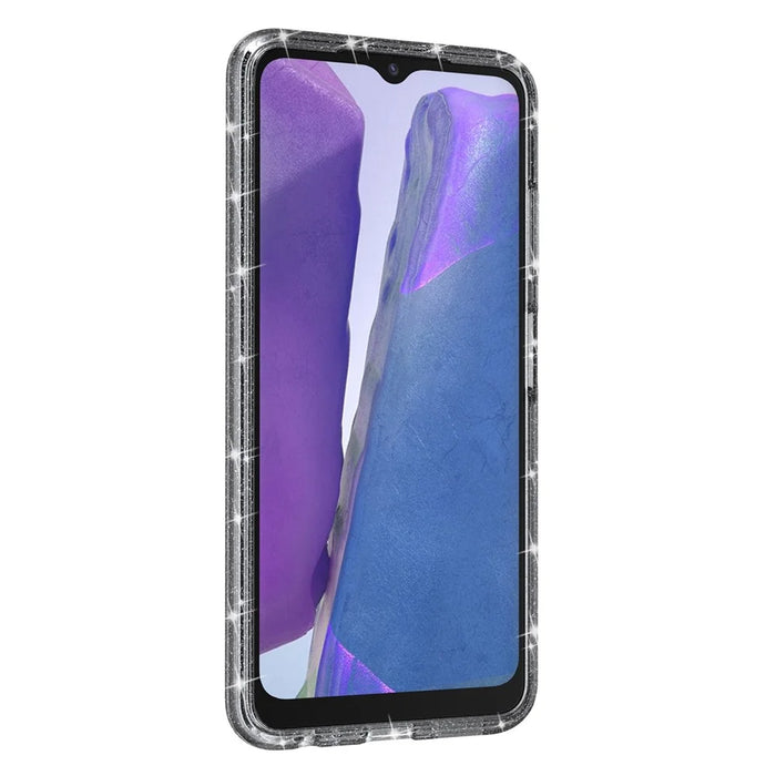 For Samsung Galaxy A03s (165.8mm) (US) Drop-proof Sparkly Clear Glitter Case Hard PC Soft TPU Thickening Design Mobile Phone Shell - Black - 3