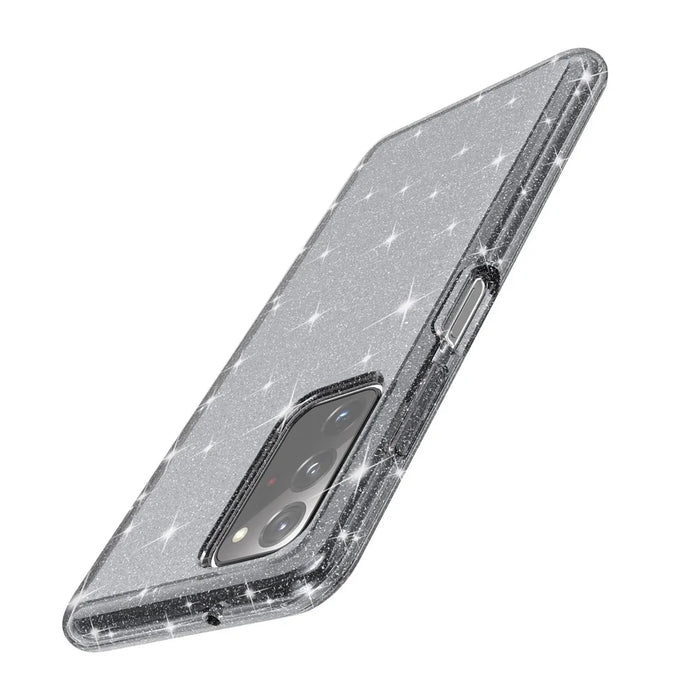 For Samsung Galaxy A03s (165.8mm) (US) Drop-proof Sparkly Clear Glitter Case Hard PC Soft TPU Thickening Design Mobile Phone Shell - Black - 6