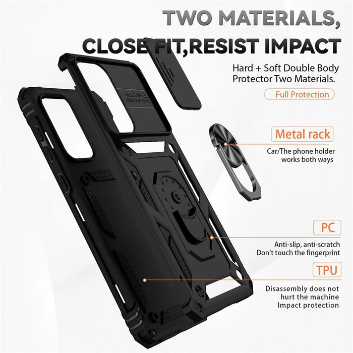 For Samsung Galaxy A33 5G Slide Camera Cover Hard PC + Soft TPU Phone Case with Ring Kickstand - Black - 4