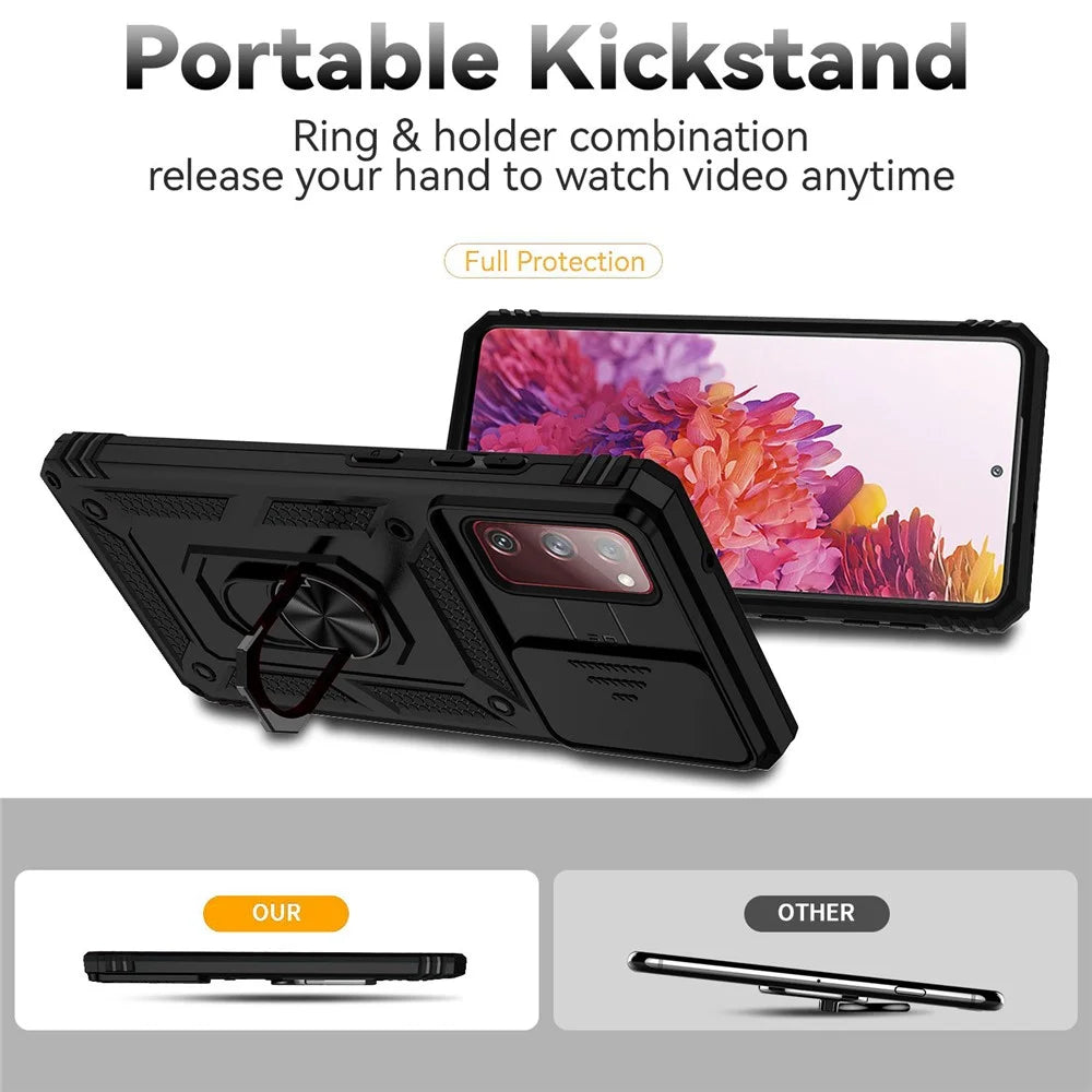 For Samsung Galaxy S20 FE 2022/S20 FE 4G/FE 5G/S20 Lite Slide Camera Protector PC + TPU Case Drop-resistant Kickstand Phone Shell - Black - 2
