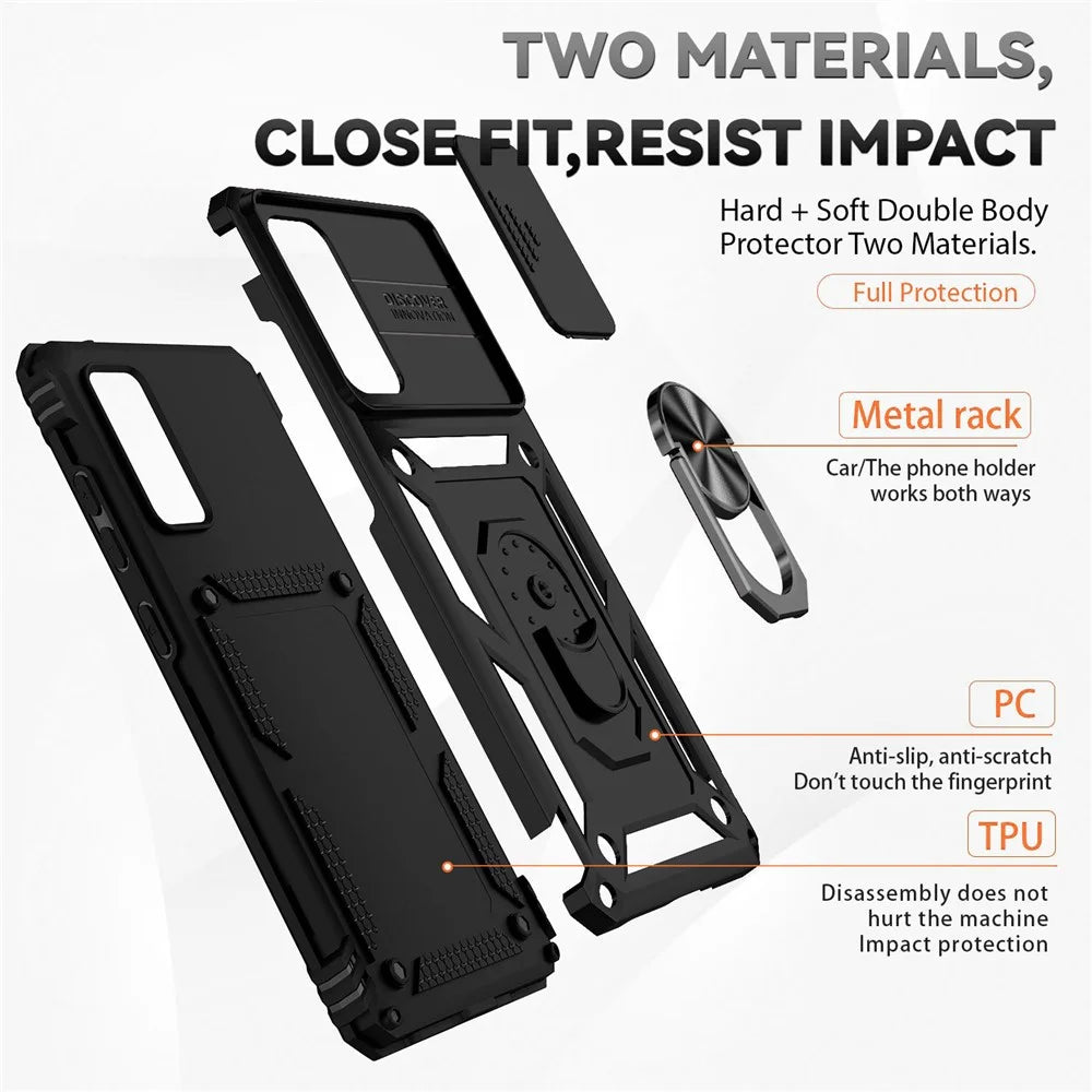 For Samsung Galaxy S20 FE 2022/S20 FE 4G/FE 5G/S20 Lite Slide Camera Protector PC + TPU Case Drop-resistant Kickstand Phone Shell - Black - 4