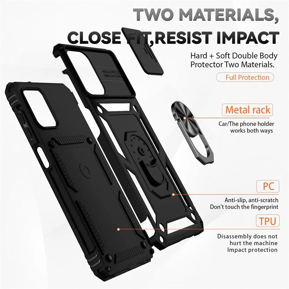 For Samsung Galaxy A12 Case Hard PC + Soft TPU Anti-Scratch Phone Cover with Ring Car Mount Kickstand and Camera Protector - Black - 4