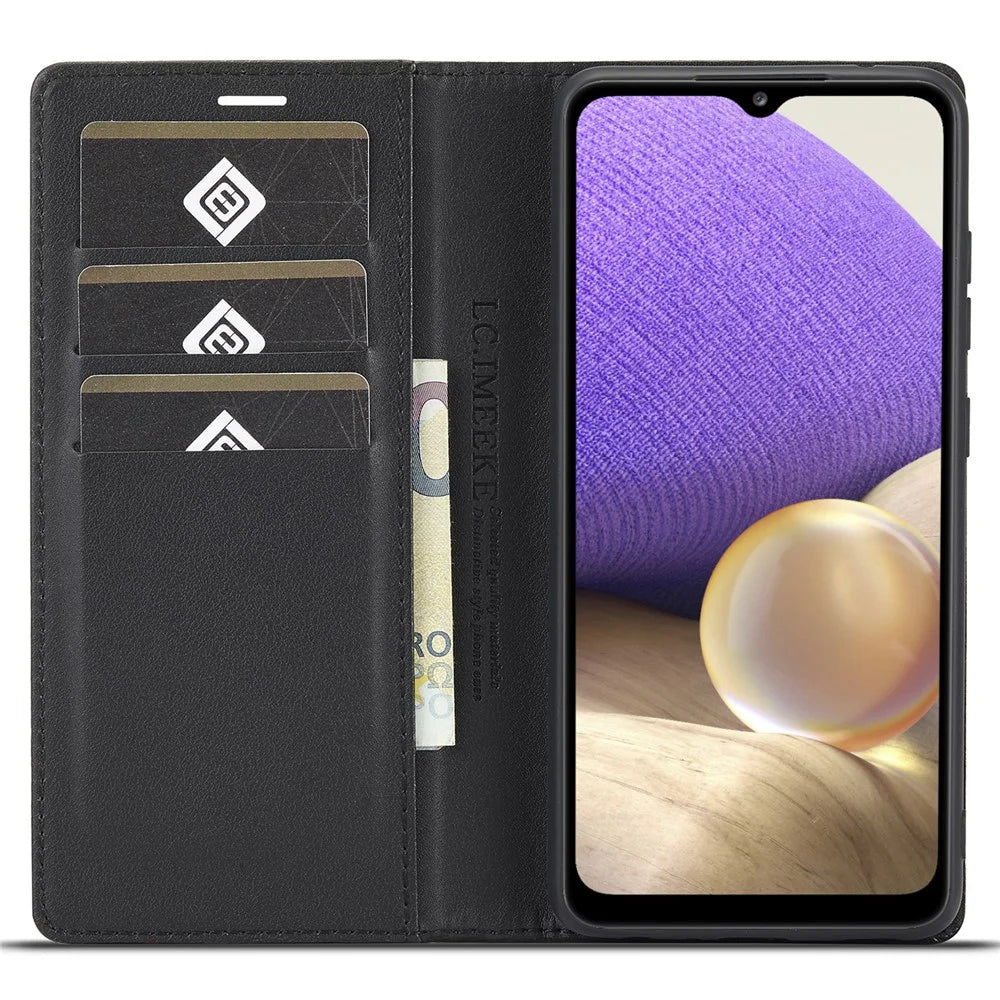 LC.IMEEKE for Samsung Galaxy A33 5G PU Leather Carbon Fiber Texture Flip Case Stand Hidden Magnetic Adsorption Shockproof Wallet Cover - Vertical Stripe - 2