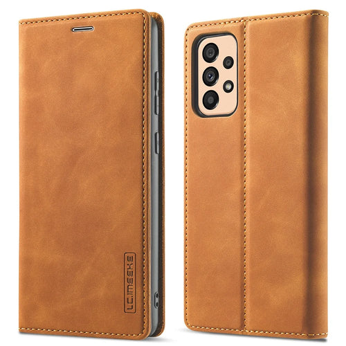 LC.IMEEKE Wallet Case for Samsung Galaxy A33 5G, Folding Stand PU Leather Strong Magnetic Suction Protective Cover - Brown - 1