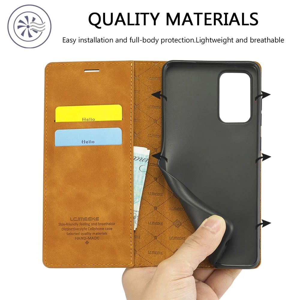 LC.IMEEKE Wallet Case for Samsung Galaxy A33 5G, Folding Stand PU Leather Strong Magnetic Suction Protective Cover - Brown - 2