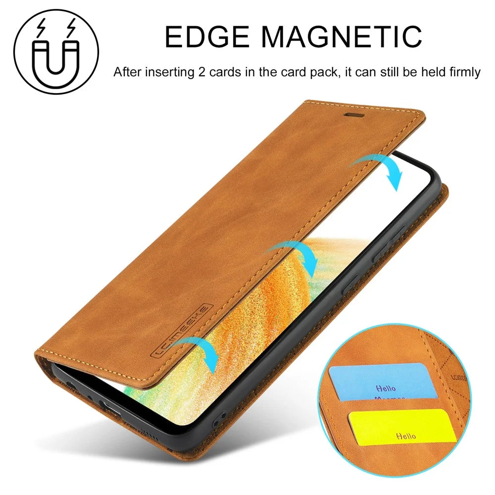 LC.IMEEKE Wallet Case for Samsung Galaxy A33 5G, Folding Stand PU Leather Strong Magnetic Suction Protective Cover - Brown - 3