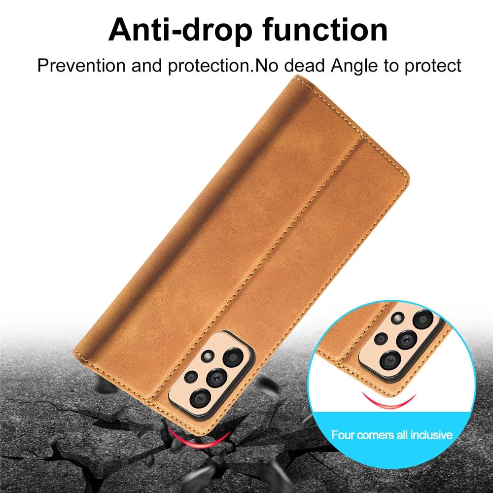 LC.IMEEKE Wallet Case for Samsung Galaxy A33 5G, Folding Stand PU Leather Strong Magnetic Suction Protective Cover - Brown - 4