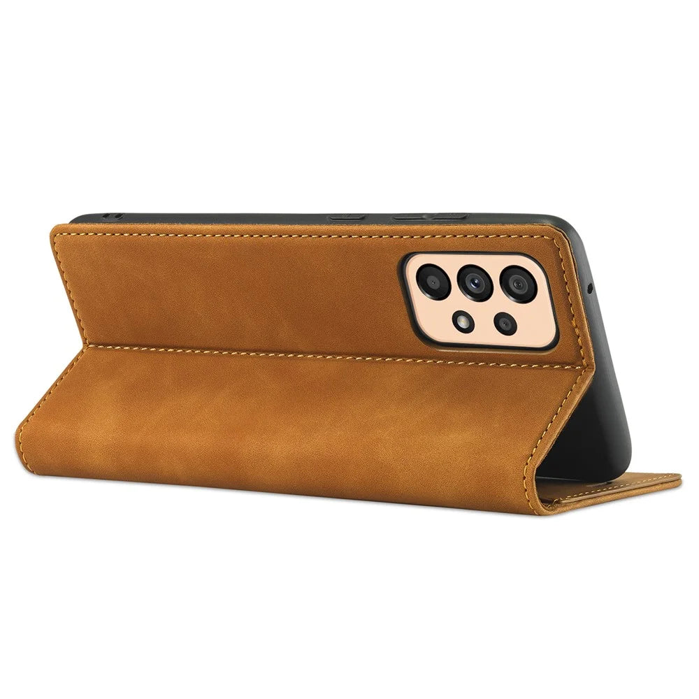 LC.IMEEKE Wallet Case for Samsung Galaxy A33 5G, Folding Stand PU Leather Strong Magnetic Suction Protective Cover - Brown - 6
