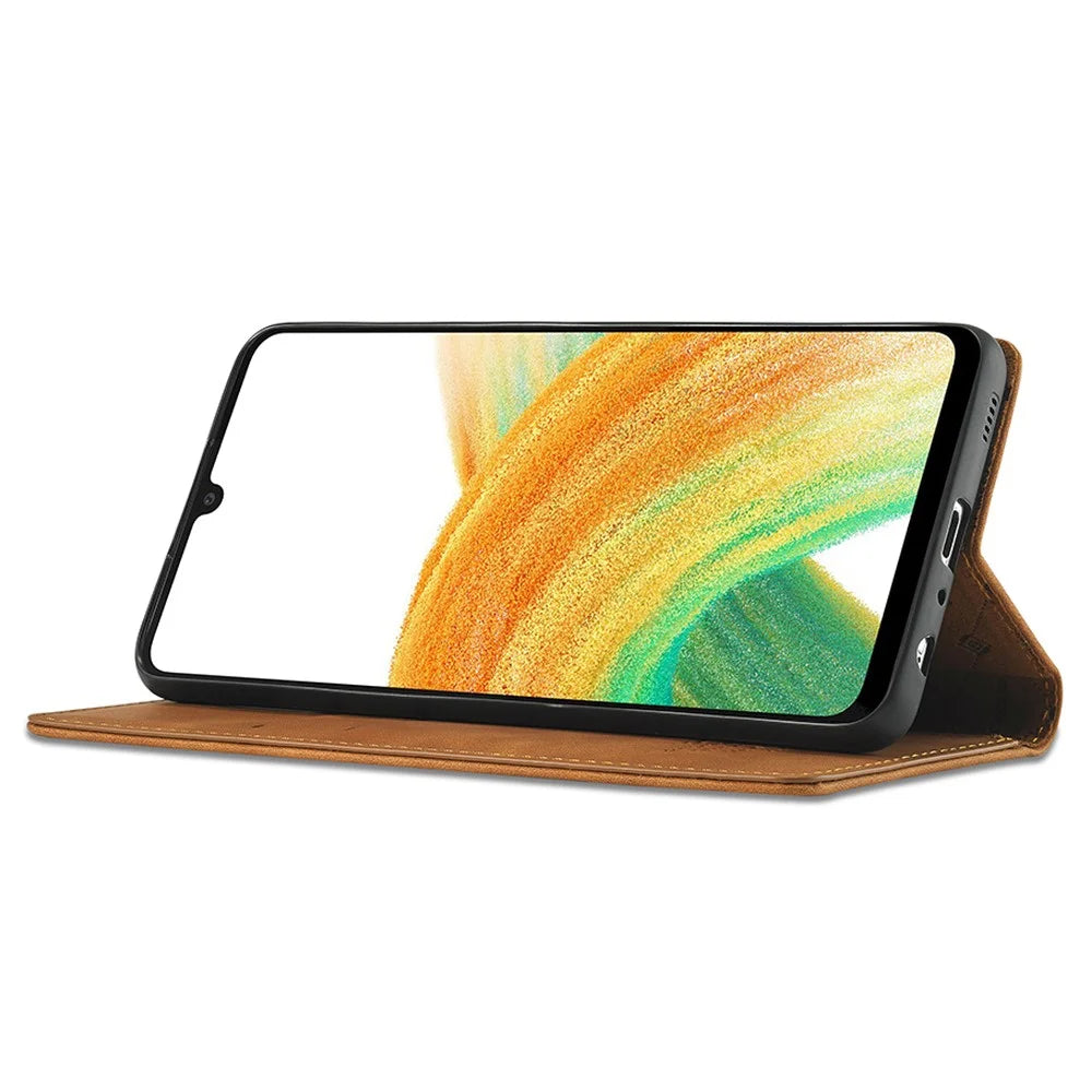 LC.IMEEKE Wallet Case for Samsung Galaxy A33 5G, Folding Stand PU Leather Strong Magnetic Suction Protective Cover - Brown - 7
