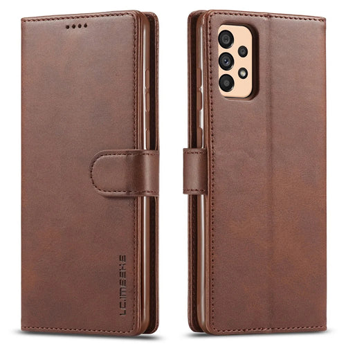 LC.IMEEKE Textured Leather Wallet Case for Samsung Galaxy A33 5G, Stand Function Magnetic Closure Shockproof Flip Folio Cover - Coffee - 1