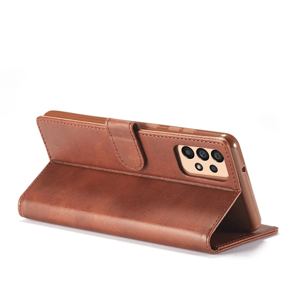 LC.IMEEKE Textured Leather Wallet Case for Samsung Galaxy A33 5G, Stand Function Magnetic Closure Shockproof Flip Folio Cover - Coffee - 4