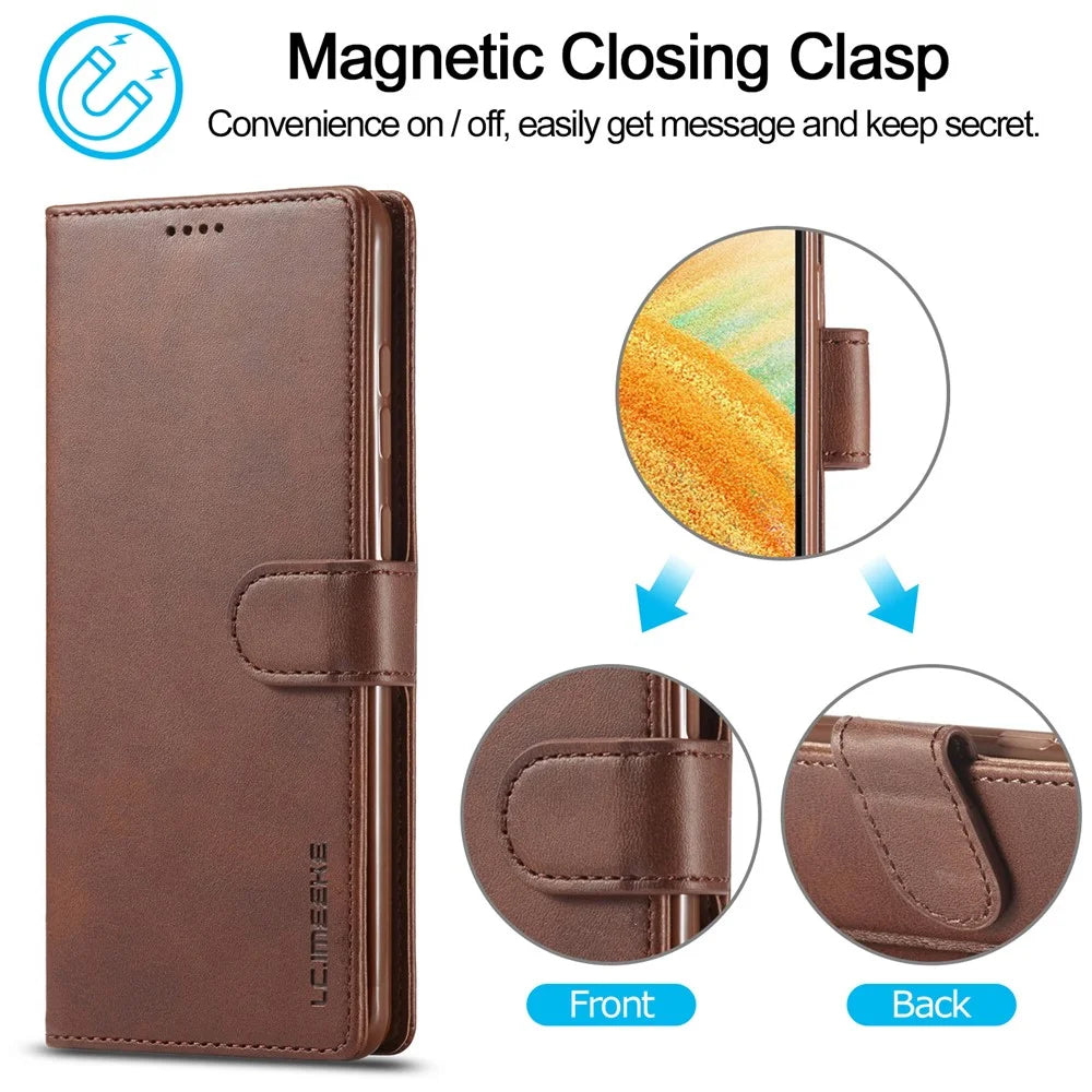 LC.IMEEKE Textured Leather Wallet Case for Samsung Galaxy A33 5G, Stand Function Magnetic Closure Shockproof Flip Folio Cover - Coffee - 7