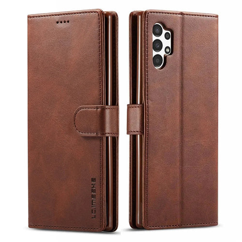 LC.IMEEKE Flip Cover for Samsung Galaxy A13 4G / A04 4G (164.4 x 76.3 x 9.1 mm), Textured PU Leather Stand Book Shockproof TPU Inner Shell - Coffee - 1