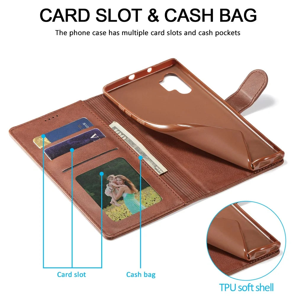 LC.IMEEKE Flip Cover for Samsung Galaxy A13 4G / A04 4G (164.4 x 76.3 x 9.1 mm), Textured PU Leather Stand Book Shockproof TPU Inner Shell - Coffee - 7