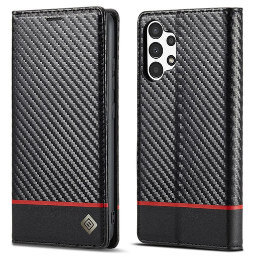 LC.IMEEKE Flip Wallet Case for Samsung Galaxy A13 4G / A04 4G (164.4 x 76.3 x 9.1 mm), PU Leather Carbon Fiber Texture Stand Magnetic Auto-absorbed Folio Protective Phone Cover - Horizontal Stripe - 1