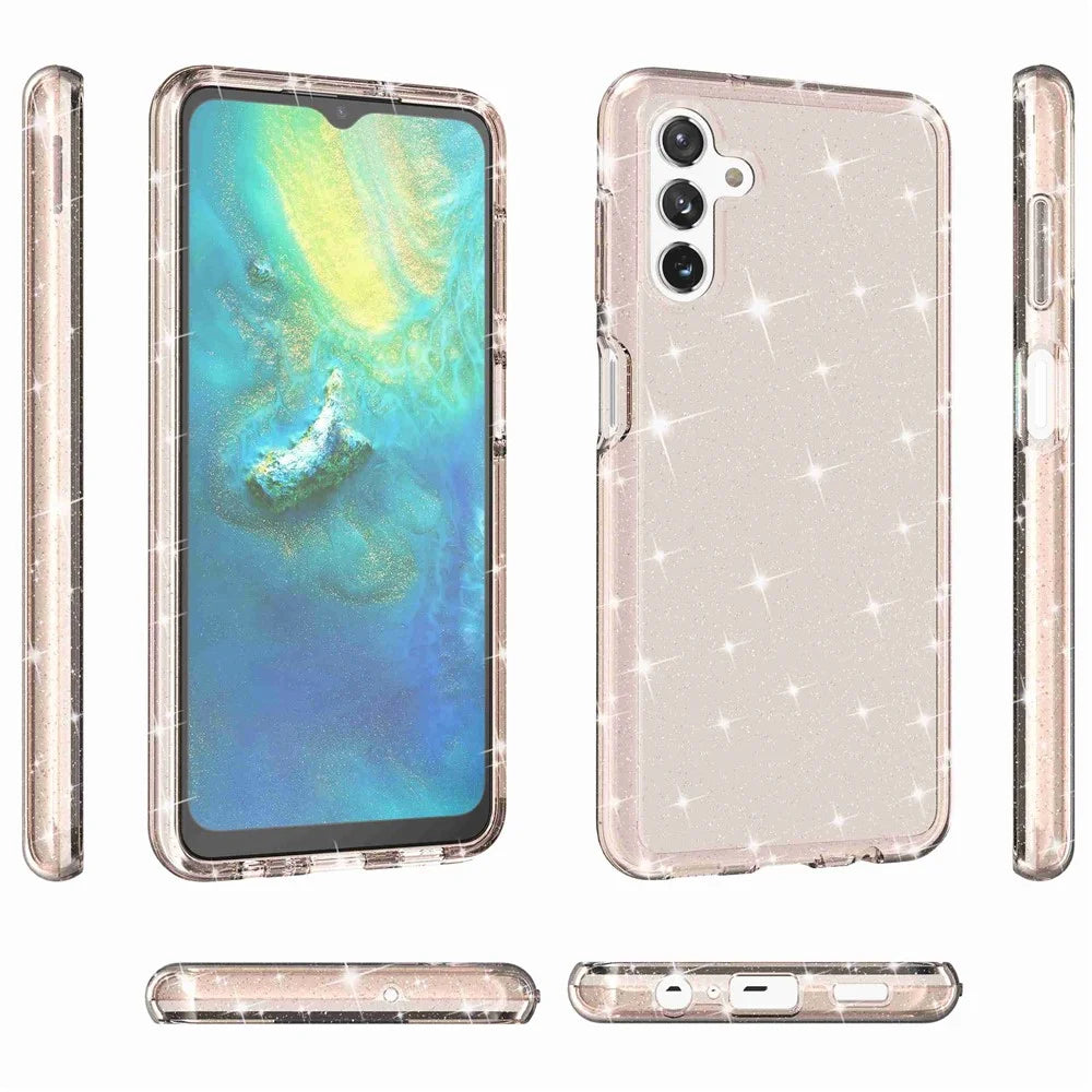 For Samsung Galaxy A13 5G Drop-proof Sparkly Clear Glitter Case Hard PC Soft TPU Thickening Design Mobile Phone Shell - Gold - 5